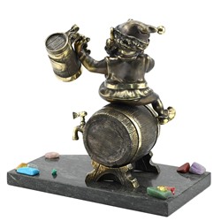 Часы "Гном пивник" из бронзы на подставке из змеевика 260*140*245мм