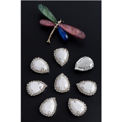 Стразы пришивные в серебряной оправе 17*23 мм "Капля" (5 шт) SF-2052, белый №26