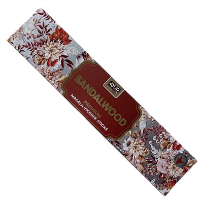 SANDALWOOD Premium Masala Incense Sticks, Ayur Plus (САНДАЛОВОЕ ДЕРЕВО, ароматические масала палочки премиум-класса, Аюр Плюс), 18 г.
