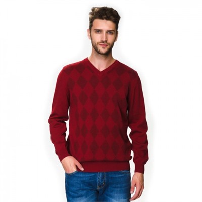 Джемпер "Westrenger" (d-red, rhombus, V-neck)