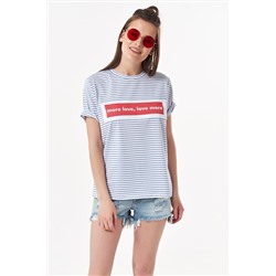 Футболка базовая трикотажная оверсайз из хлопка в голубую полоску на белом