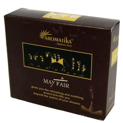 MAY FAIR DHOOP CONES, Aromatika (МАЙСКАЯ ЯРМАРКА конусные благовония, Ароматика), уп. 12 конусов + подставка.