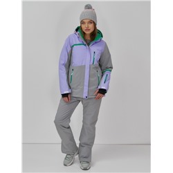 Горнолыжный костюм женский зимний большого размера сиреневого цвета 07092Sn