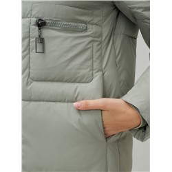 Пальто утепленное стеганное зимнее с капюшоном женское зеленого цвета 9611Z