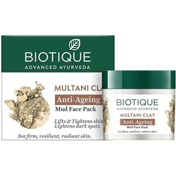 MULTANI CLAY Anti-Ageing Mud Face Pack, Biotique (ГЛИНА МУЛТАНИ, Омолаживающая грязевая МАСКА ДЛЯ ЛИЦА, для Всех типов кожи, Биотик), 75 г.