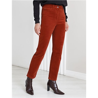 Укороченные эластичные брюки слим из микро вельвета