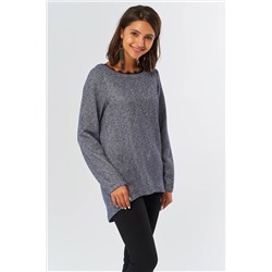 Джемпер трикотажный свободный с кружевом синий меланж