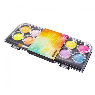 Краски акварельные 12цв. Yalong Color флуоресцентные кист. пласт.упаковка YL212231-12 АКЦИЯ! СКИДКА