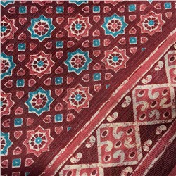 Сари STOBERY SILK с печатным графическим принтом ВОСЬМИУГОЛЬНИКИ, цвет БОРДОВЫЙ (Size: Onesize, с отрезом для блузы), 1 шт.