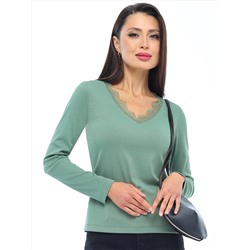 Блузка мятная в рубчик с кружевом