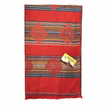 PASHMINA SHAWLS, Тёплый индийский палантин КРАСНАЯ В РАЗНОЦВЕТНУЮ ПОЛОСКУ С РОМБАМИ (размер 200 см. х 90 см.), 1 шт.