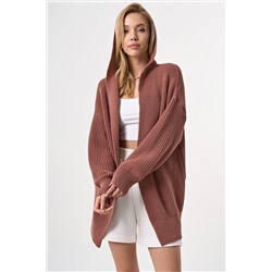 Вязаный фактурный кардиган с капюшоном пепельная пудра