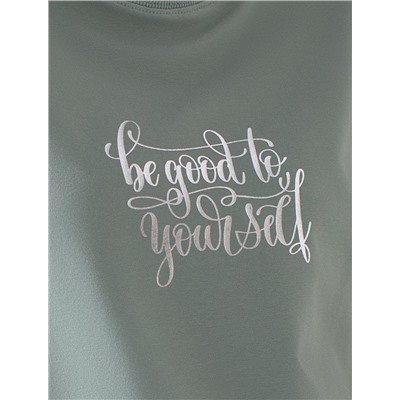 Свободный свитшот с принтом и разрезами из эластичного футера двухнитки без начеса