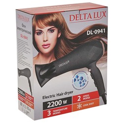 Фен электрический 2200 Вт с турмалиновой ионизацией DELTA LUX DL-0941 черный с розовым