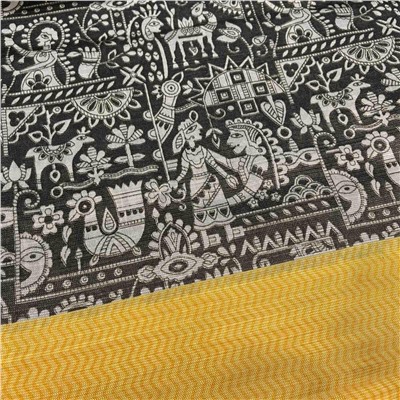 Сари ISHITA HOUSE, Dollar, с печатным принтом СБОР УРОЖАЯ, с ЖЕЛТОЙ каймой (Size: Onesize, с отрезом для блузы), 1 шт.