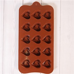Форма силиконовая для шоколада "Сердцем к сердцу" 20*10,5 см, 15 ячеек