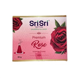 Premium ROSE Incense Cones, Sri Sri Tattva (Премиум РОЗА благовония конусы, Шри Шри Таттва), 25 г.