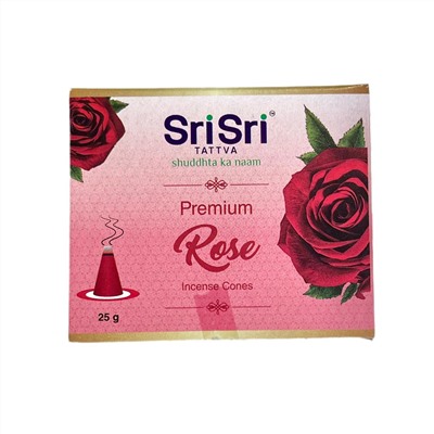 Premium ROSE Incense Cones, Sri Sri Tattva (Премиум РОЗА благовония конусы, Шри Шри Таттва), 25 г.