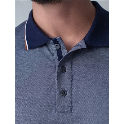 Футболка поло с воротником на пуговицах из полотна пике с меланжевым плетением с эластаном