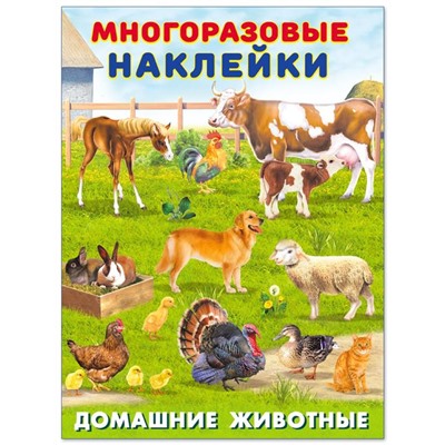 Наклейки Познавательные многораз.  Домашние животные 2 цв.стр. +2л. накл. 29*22см  25922