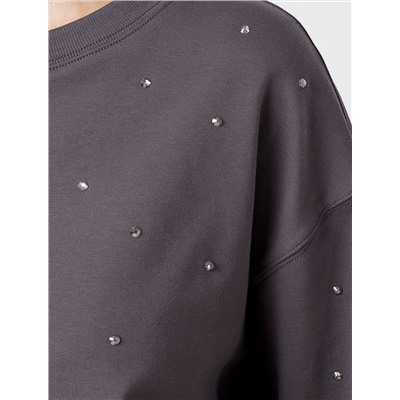 Свитшот из эластичного футера с принтом стразами