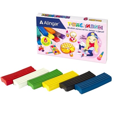 Пластилин  6цв.  Alingar 90г Девочка без стека  AL8352