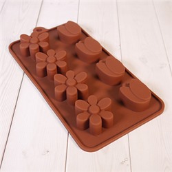 Форма силиконовая для шоколада "Тюльпан и ромашка" 20*10 см, 8 ячеек