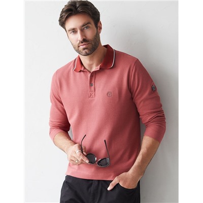 Лонгслив из фактурного трикотажа с плетеным воротником поло с застежкой на пуговицы