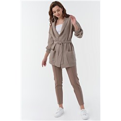 Кардиган вязаный свободный с поясом бежевый