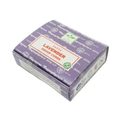 LAVENDER DHOOP CONES, Satya (ЛАВАНДА конусные благовония, Сатья), уп. 12 конусов + подставка.