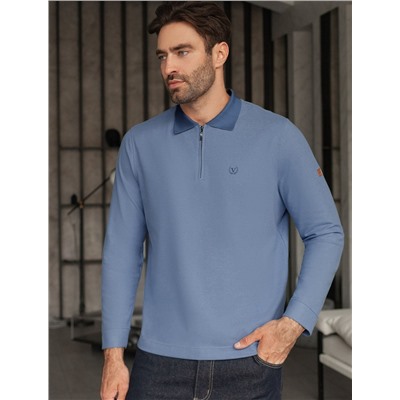 Лонгслив из мягкого фактурного трикотажа с плетеным воротником поло на молнии