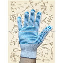 5 ПАР - Перчатки рабочие хб с ПВХ - 10 класс, 5-и нитка СТАНДАРТ БЕЛЫЕ