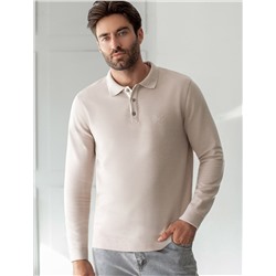 Лонгслив из мягкого фактурного трикотажа с плетеным воротником поло на пуговицах