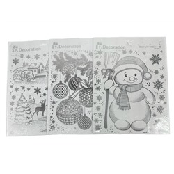 Наклейки на окна Новогодний микс серебро 24*33см (в ассорт.) (мин.12шт)  MF
