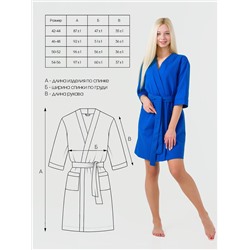 Женский укороченный вафельный халат с планкой синий В-01 (16)