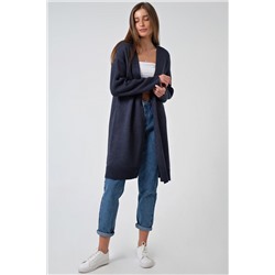 Кардиган вязаный оверсайз длинный без застежки синий