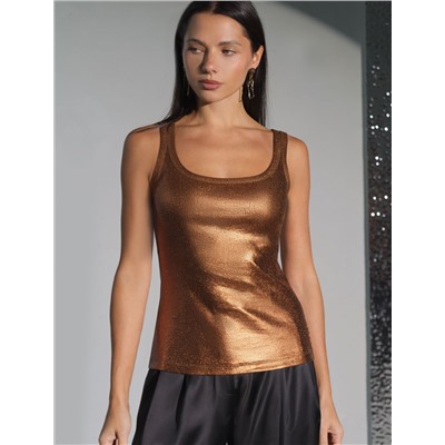 Топ в рубчик с широкими лямками с матовым покрытием металлик из хлопка с эластаном