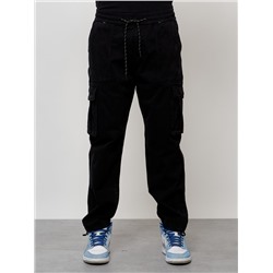 Джинсы карго мужские с накладными карманами черного цвета 2424Ch