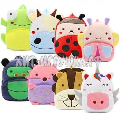 Рюкзак детский плюшевый 30*10*20 см HAPPY ANIMALS SN001, SN001, SN001_white, SN001_blue, SN001_green, SN001_brown, SN001_red, SN001_pink, SN001_blue2, SN001_purple