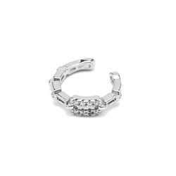 Серьга-кафф 13*3,5мм с фианитами, цв.серебристый, 1 штука