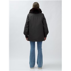 Полупальто женское зимние с мехом песец люкс класса темно-коричневого цвета 8166TK