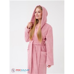 Женский халат с капюшоном пудрово-розовый МЗ-06 (102)