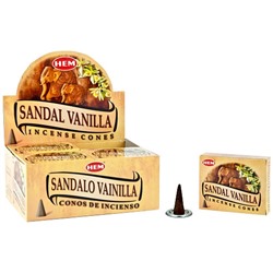 Hem Incense CONES SANDAL-VANILLA (Благовония конусы САНДАЛ-ВАНИЛЬ, Хем), уп. 10 конусов.