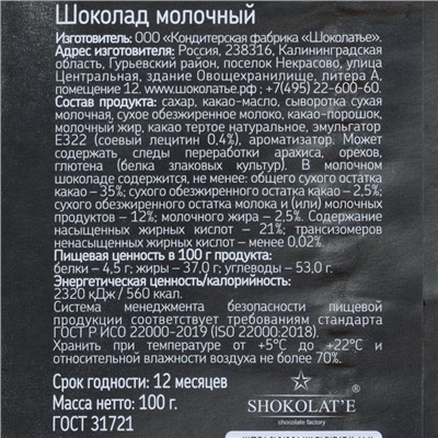 Шоколад молочный "Ты такой один", 100г