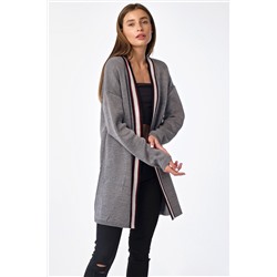 Кардиган вязаный свободный удлиненный серый