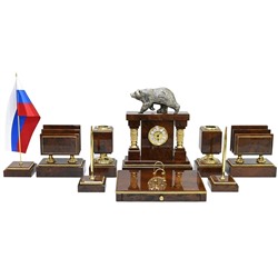 Настольный набор из обсидиана "Медведь" 1100*350*340мм
