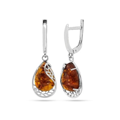 Серьги из серебра янтарь, СП55-1