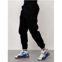 Джинсы карго мужские с накладными карманами черного цвета 2420Ch