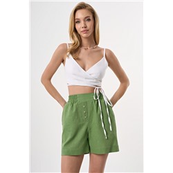 Шорты льняные на резинке салатовые