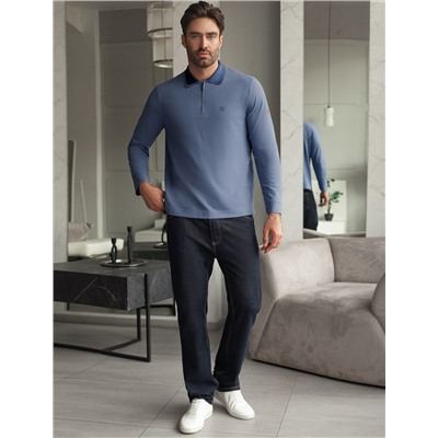 Лонгслив из мягкого фактурного трикотажа с плетеным воротником поло на молнии